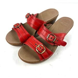 Dansko Jessie Sandals 37 Red Leather Slip On Buckle Shoes Womens